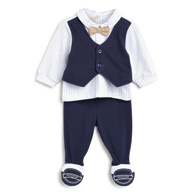Boys Dark Blue Baby's Smock with Leggings image number 0